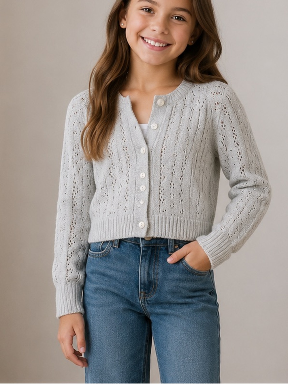 Abercrombie & Fitch kids SIZE 7/8 Sweater Knit Cardigan Button Down Gray